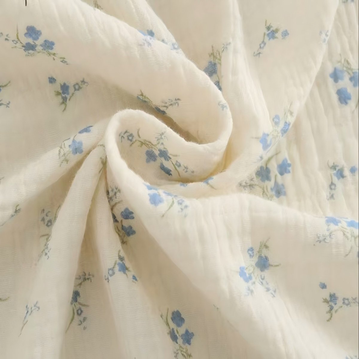 Retro blue floral double-layer cotton gauze