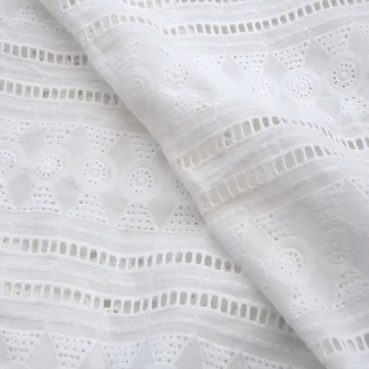 White pure cotton lace with hollowed-out embroidery